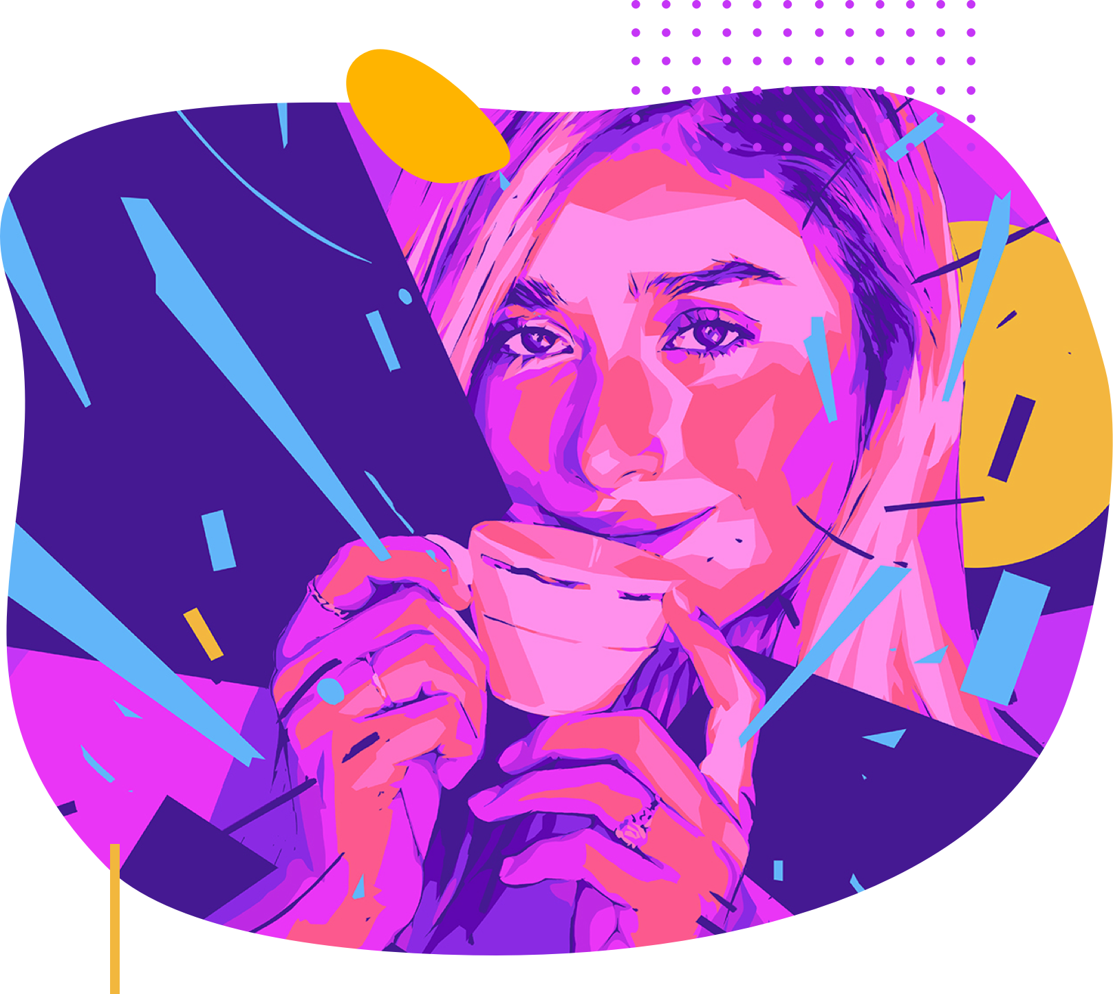 Illustration of a young woman enjoying a mug of coffee
